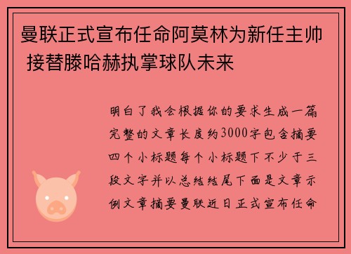 曼联正式宣布任命阿莫林为新任主帅 接替滕哈赫执掌球队未来 曼联正式宣布任命阿莫林为新任主帅 接替滕哈赫执掌球队未来