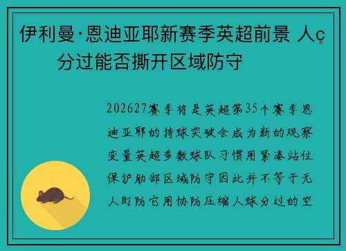 伊利曼·恩迪亚耶新赛季英超前景 人球分过能否撕开区域防守